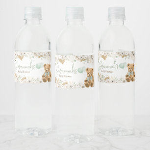 Boho Grönt Bear Baby Shower Vattenflaskor Etikett