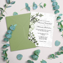 Boho Grönt Blommigt Berries Damask Wedding