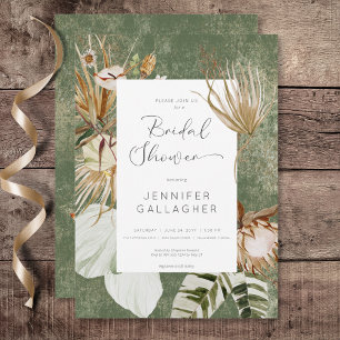 Boho Grönt Blommigt Grass Möhippa Inbjudningar