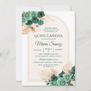 Boho Grönt Blommigt Mexikanska Quinceañera-inbjuda Inbjudningar