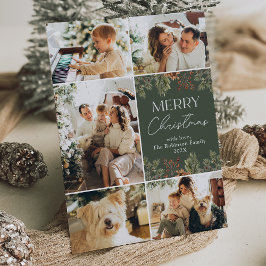 Boho Grönt Botanias fotopakort för familjen Boho Julkort