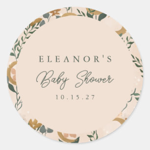 Boho Grönt Botanical Måne Anpassningsbar Baby Sho Runt Klistermärke
