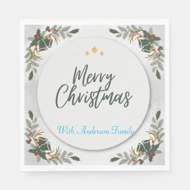 BOHO GRÖNT CHRISTMAS COCKTAIL PARTY PEROSANLISED PAPPERSSERVETT (Framsidan)