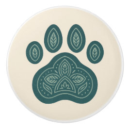 Boho Grönt & Cream Pawprint Folk Art Ceramic Knob Knopp