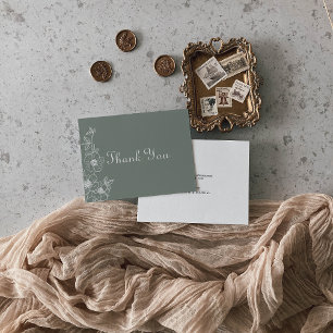 Boho Grönt Destination Blommigt Bröllop Tack Kort