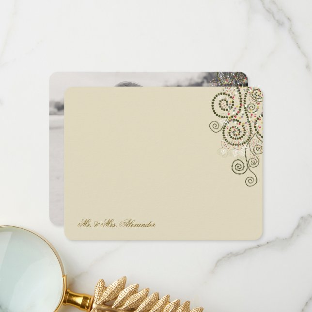 Boho Grönt Dots & Spiral Elegant bröllop Photo Tack Kort (Fram/Back In Situ)