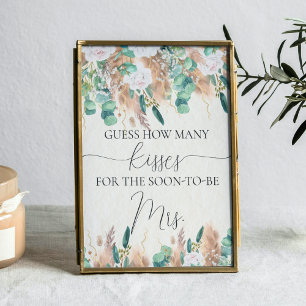 Boho Grönt Eucalyptus Pampas Gissa Kisses Game Poster