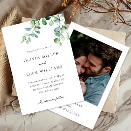 Boho Grönt Eucalyptus Photo Wedding bjudande Inbjudningar
