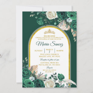 Boho Grönt Guld Blommigt Mexican Quinceañera Inbjudningar