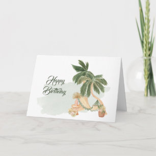Boho Grönt Hammock Handflatan Träd Blommigt Birthd Kort
