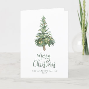 Boho Grönt jul Vattenfärg Träd non-Photo Helgkort