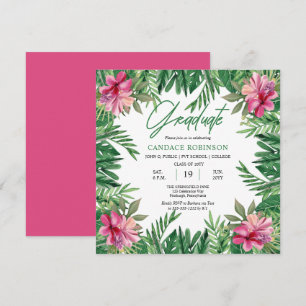 Boho Grönt Lövs   Rosa Hibiscus Studentfest Inbjudningar