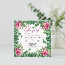 Boho Grönt Lövs | Rosa Hibiscus Studentfest Inbjudningar
