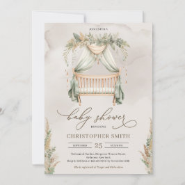Boho grönt och brunpampasgräs baby crib inbjudningar