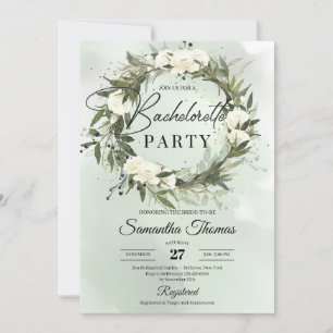 Boho grönt-olivkrans vit ros bachelorette inbjudningar