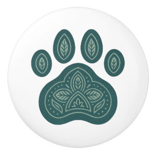 Boho Grönt Pawprint Folk Art Ceramic Knob Knopp