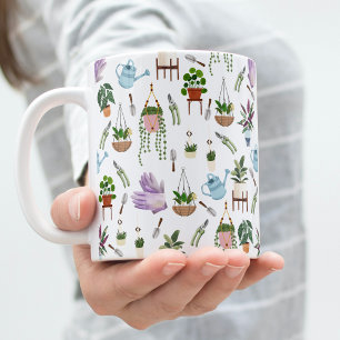 Boho Grönt Poted Plant Mönster Coffee Mugg