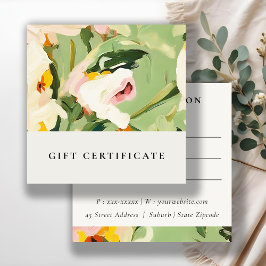 Boho Grönt Rosa Pavisserligen Blommigt Gift-certif Fyrkantigt Visitkort