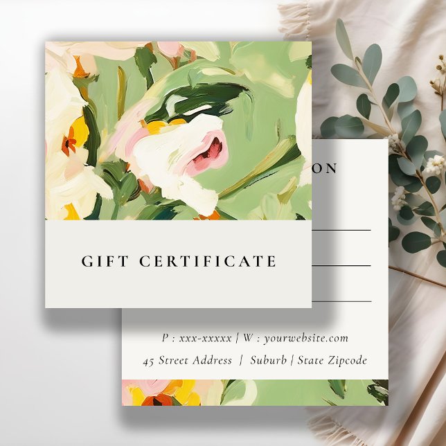 Boho Grönt Rosa Pavisserligen Blommigt Gift-certif Fyrkantigt Visitkort (Skapare uppladdad)