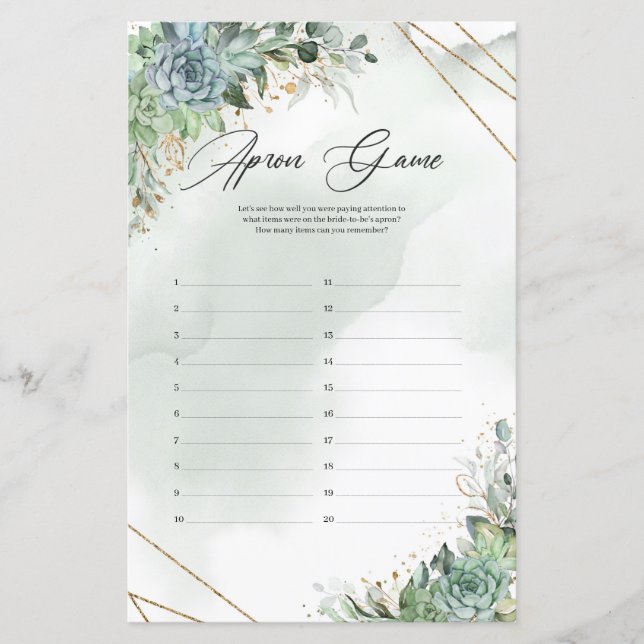 Boho grönt succulations eucalyptus guld Apron Game (Framsida)