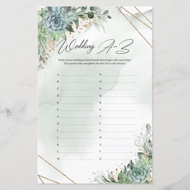 Boho grönt succulations eucalyptus guld Bröllop A- (Framsida)