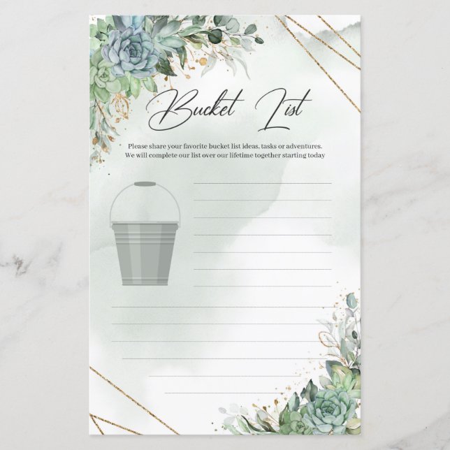 Boho grönt succulents eucalyptus guld Bucket List (Framsida)