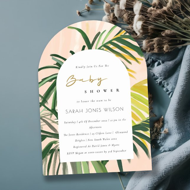 Boho  Grönt Tropical Handflatan Beach Baby Shower Inbjudningar (Skapare uppladdad)