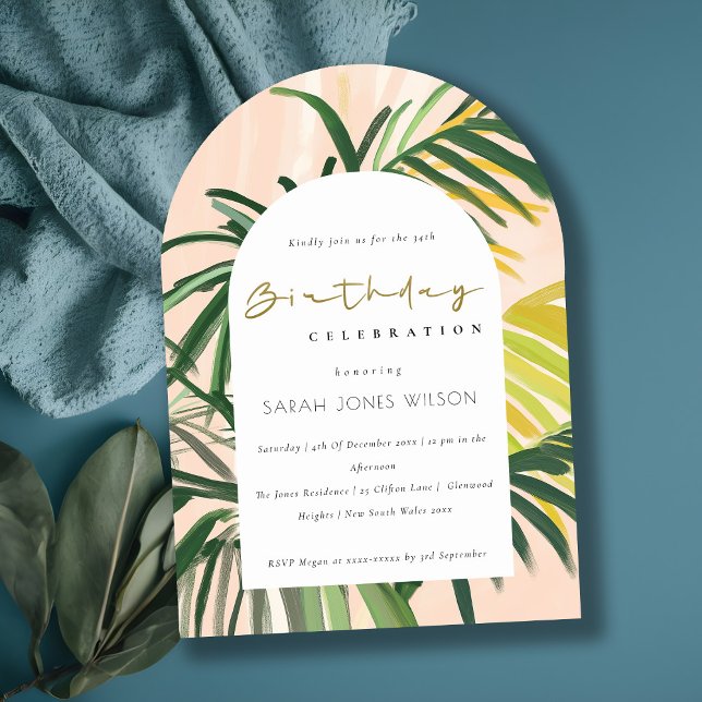 Boho  Grönt Tropical Handflatan Beach Birthday Inbjudningar (Skapare uppladdad)