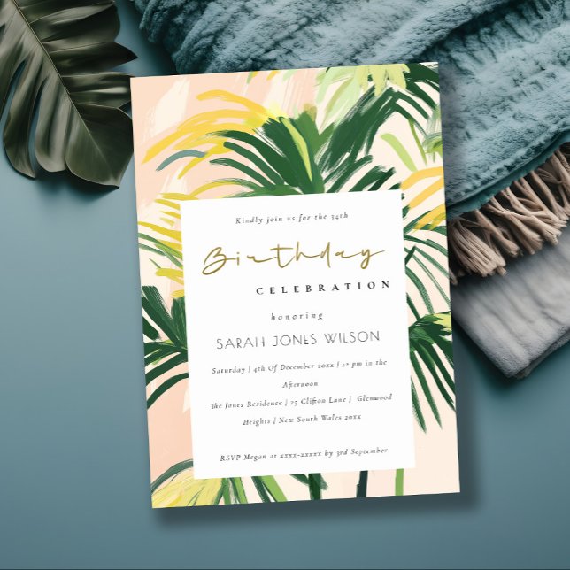 Boho  Grönt Tropical Handflatan Beach Birthday Inv Inbjudningar (Skapare uppladdad)