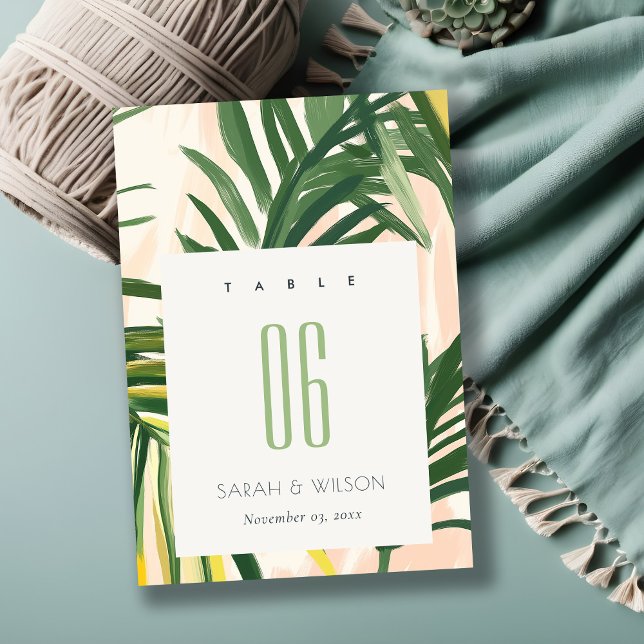 Boho  Grönt Tropical Handflatan Beach Wedding Bordsnummer (Skapare uppladdad)