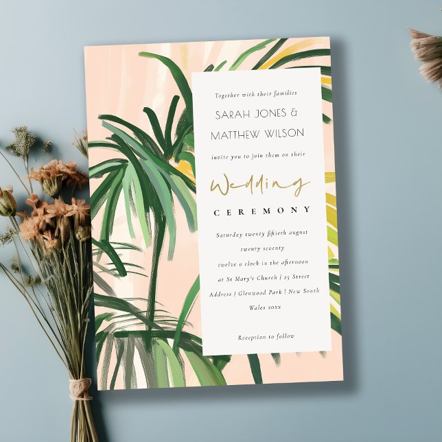 Boho  Grönt Tropical Handflatan Beach Wedding Inbjudningar (Skapare uppladdad)