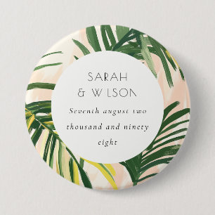 Boho Grönt Tropical Handflatan Beach Wedding Knapp