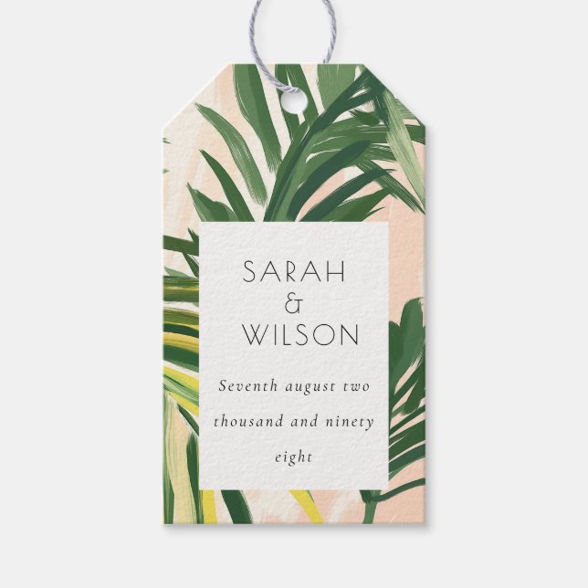 Boho  Grönt Tropical Handflatan Beach Wedding Presentetikett (Framsidan)
