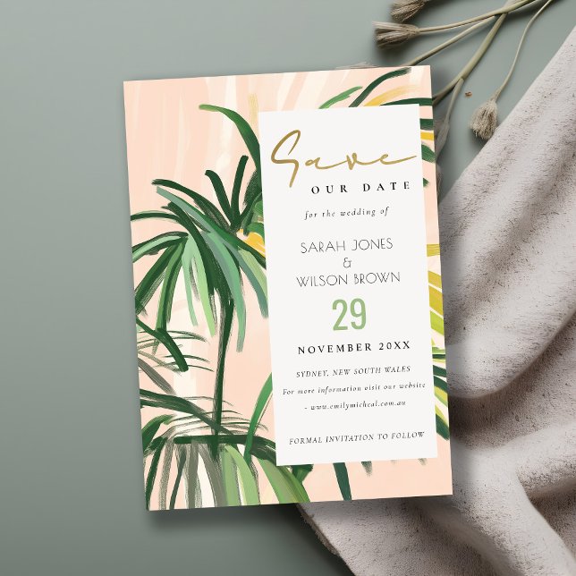 Boho  Grönt Tropical Handflatan Beach Wedding Spara Datumet (Skapare uppladdad)
