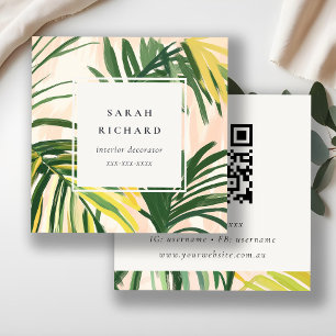 Boho Grönt Tropical Handflatan Löv QR-kod Fyrkantigt Visitkort