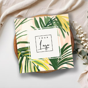 Boho Grönt Tropical Handflatan Lövs Beach Logotyp Fyrkantigt Visitkort