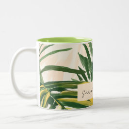 Boho  Grönt Tropical Handflatan Lövs Beach Två-Tonad Mugg