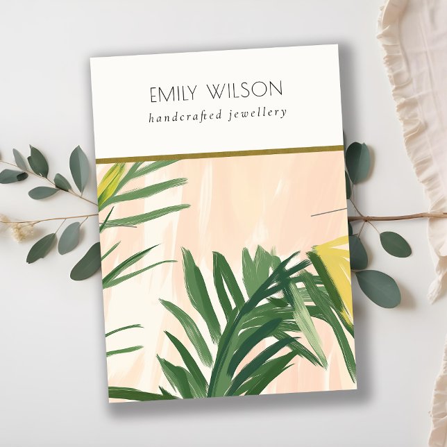 Boho  Grönt Tropical Handflatan Lövs Necklace Visitkort (Skapare uppladdad)
