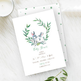 Boho Grönt Watercolor Bunny Baby Shower Inbjudningar