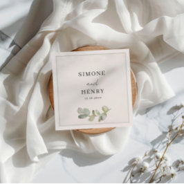 Boho Grönt & White Watercolor Eucalyptus Bröllop Pappersservett