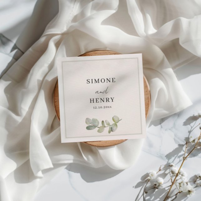 Boho Grönt & White Watercolor Eucalyptus Bröllop Pappersservett (Skapare uppladdad)