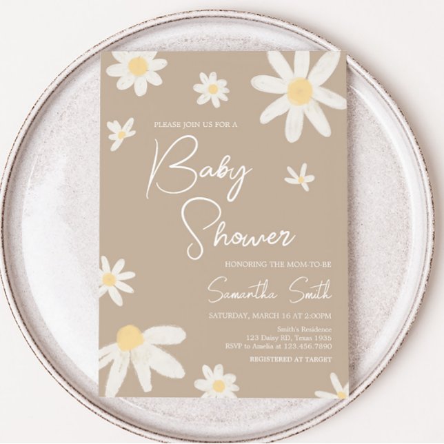 Boho Groovy Daisy Baby Shower Inbjudningar (Daisy Flower Boho Baby Shower Invitation)