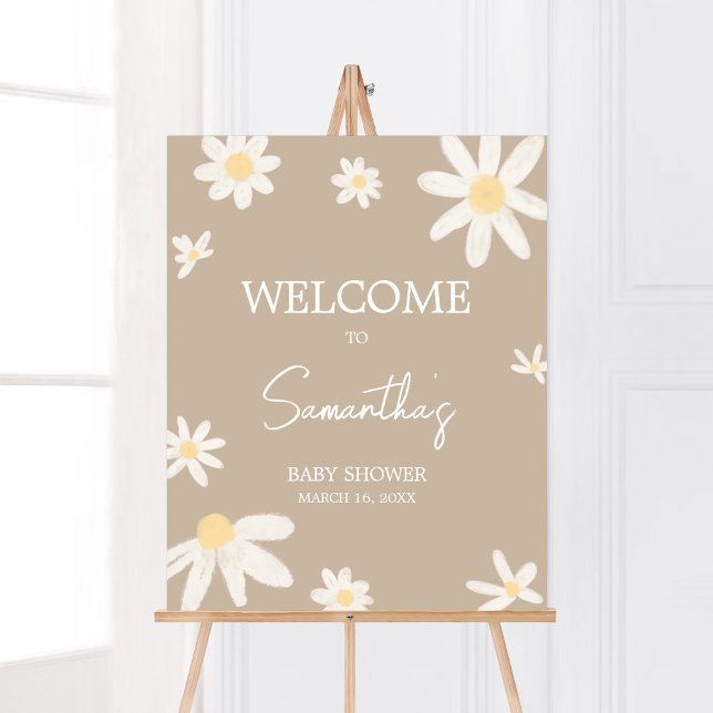 Boho Groovy Daisy Baby Shower Välkommen Poster (Daisy Flower Boho Baby Shower Welcome Sign)