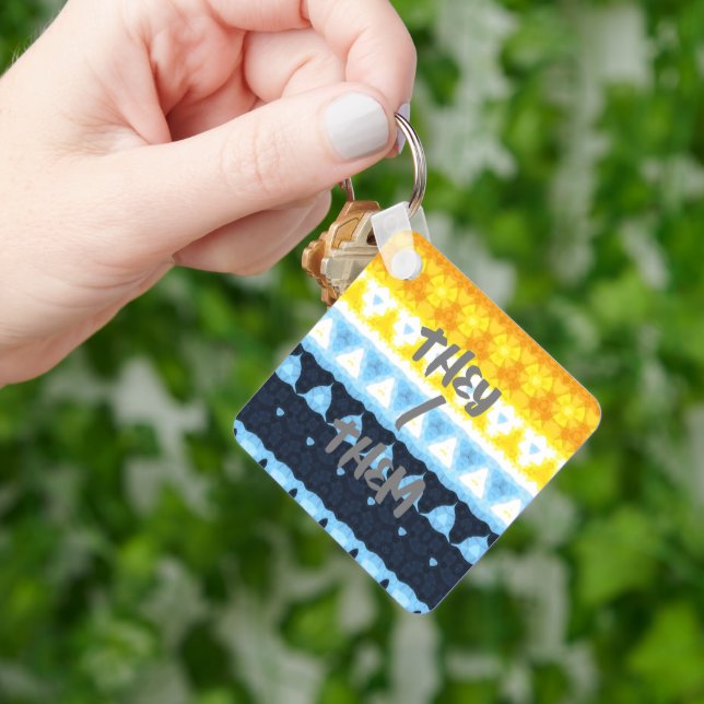 Boho Groovy Geometric Abstrakt AroAce Pride Flagga Nyckelring (Hand)