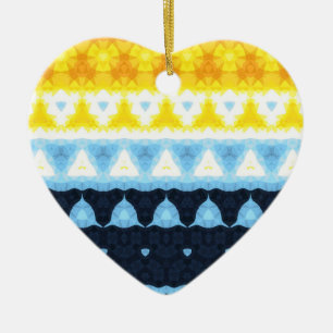 Boho Groovy Geometrisk Abstrakt AroAce Pride Flagg Julgransprydnad Keramik