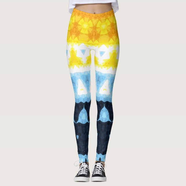 Boho Groovy Geometrisk Abstrakt AroAce Pride Flagg Leggings (Framsida)