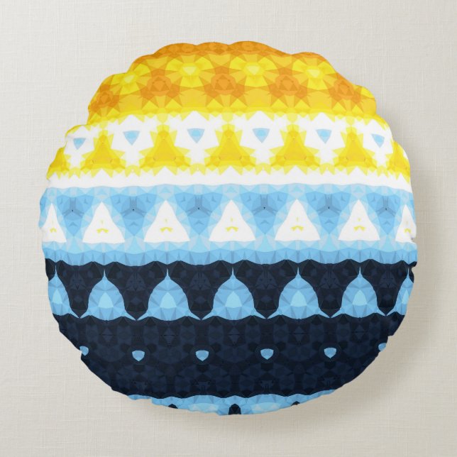 Boho Groovy Geometrisk Abstrakt AroAce Pride Flagg Rund Kudde (Framsidan)