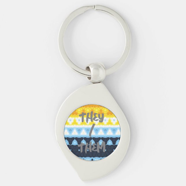 Boho Groovy Geometrisk Abstrakt AroAce Pride Flagg Swirl Silverfärgad Nyckelring (Framsidan)