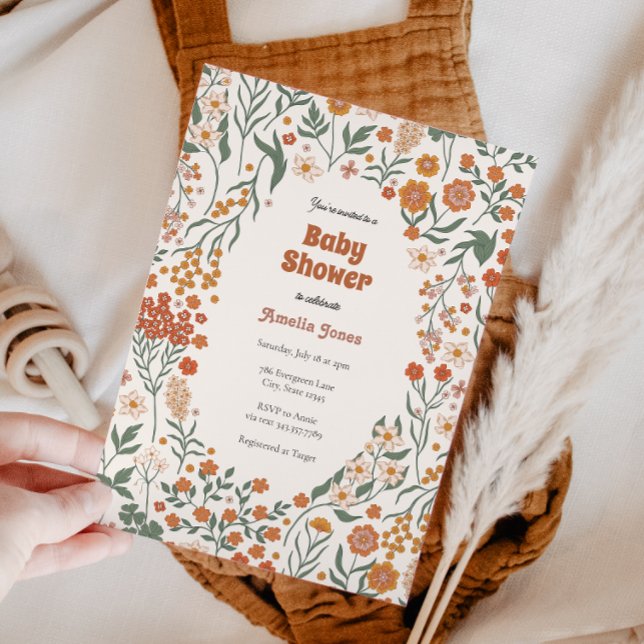 Boho Groovy Meadow WildblomBaby Shower Inbjudningar (Skapare uppladdad)