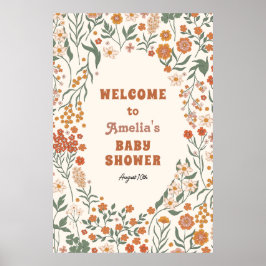 Boho Groovy Meadow WildblomBaby Shower Välkommen Poster